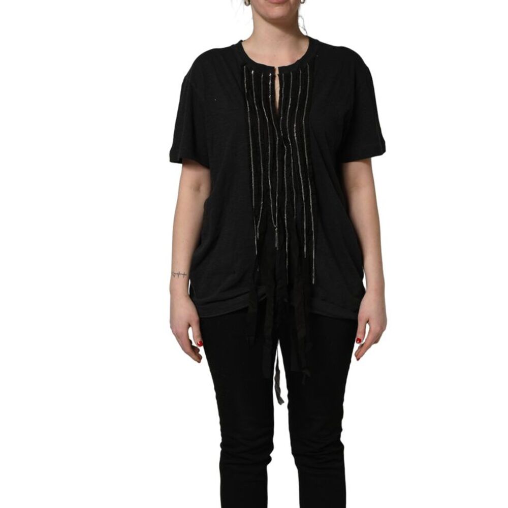 Dsquared² Black Chain Embellished Cotton Short Sleeve Women's T-shirt